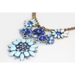 Blue Morning Sky Crystal Flower Statement Necklace 
